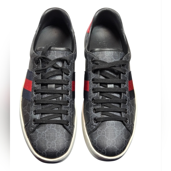 Gucci Ace GG Supreme Canvas Sneakers Black Web Stripe Sz 9 EU 43 429445 - Picture 4 of 16